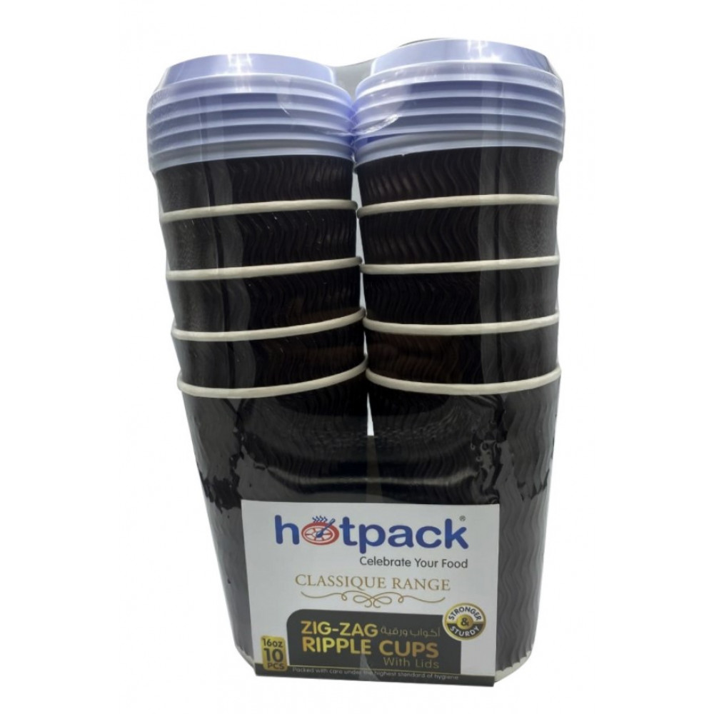 ZIG ZAG RIPPLE PAPER CUP WITH LID 16 OUNCE 10 PIECES ( 20 Pack Per